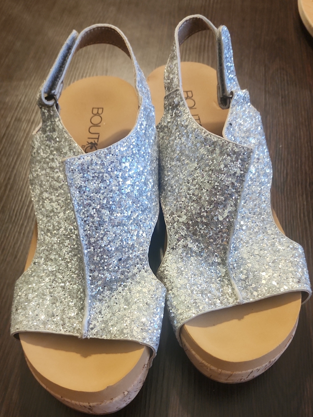 Corkys Silver Glitter Open-Toe Wedge Sandals